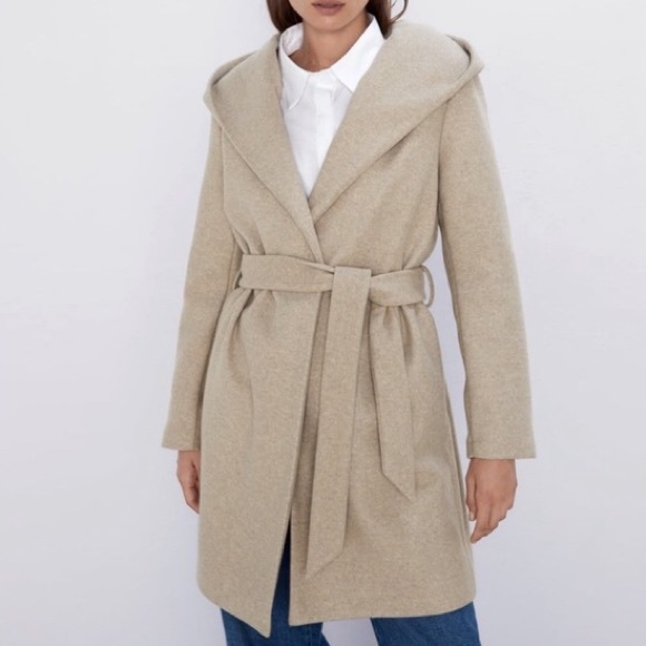 zara hooded belted coat